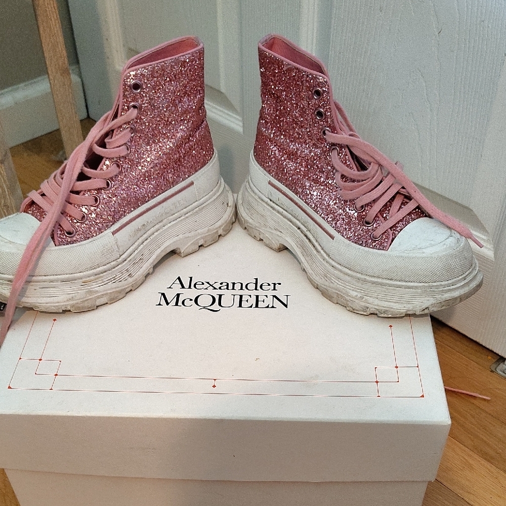 Alexander McQueen Pink Glitter High-Top Sneakers